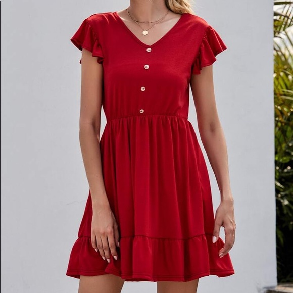 Comfy red button front dress - Picture 2 of 5